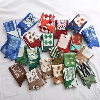 Узкий шарф с принтом, многоцелевая повязка для волос, сумка, тканевый пояс, свежий многоцветный шарф, мягкая лента