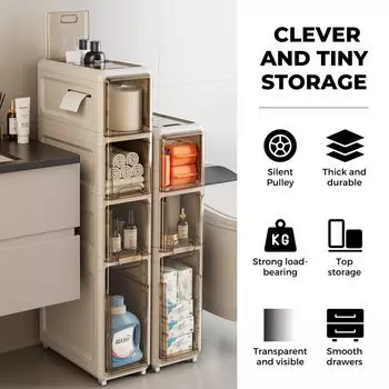 Узкий шкафчик для ванной комнаты, вспомогательная мебель на колесиках для узких помещений, компактный шкафчик с двумя ящиками для туалетной бумаги, принадлежности для моющих средств S белый
