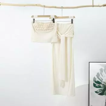 Узкий топ-труба с рюшами, длинная юбка, комплекты, женская безрукавка, жилет с открытой спиной, завязанные ленты, юбки, костюмы, женские вечерние сексуальные наряды S белый