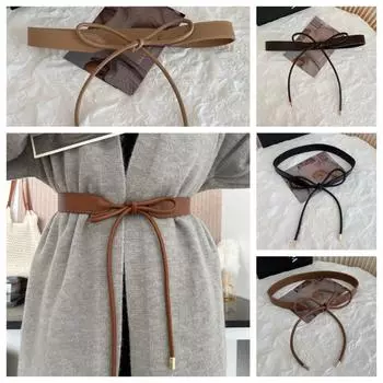Узкий женский пояс с цепочкой и бантом в стиле ретро, винтажный пояс со шнуровкой, декоративное платье кофейный
