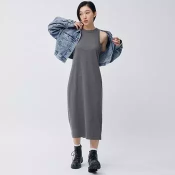 Узкое платье в рубчик GU by Uniqlo без рукавов +EC, короткое, длина 110,5 117,5 см