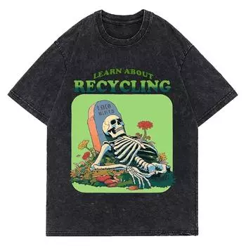 Узнай о переработке Скелет Винтажная футболка Оверсайз футболка Хлопковая футболка Мужская Футболка Y2K Одежда Топ S