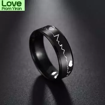Uzone Нержавеющая сталь 8 мм черные электрокардиограмма сердцебиение кольца для мужчин панк ювелирные изделия кольцо вечеринка подарки 9