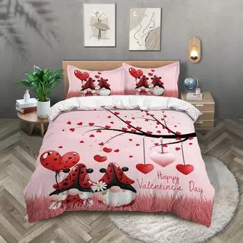 Узор ко Дню святого Валентина 3D цифровая печать полиэстер комплект из трех предметов постельное белье пододеяльник наволочка распределение 135x200cm