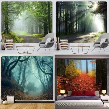 Узор «Лесная тропа» раннего утра, висящая ткань, гобелен для спальни, гостиной, украшение для дома, гобелен 100x75cm