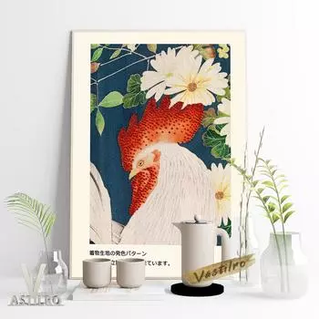 Узор петуха на ткани кимоно, плакат музея выставки, ретро-искусство, энтузиасты японской культуры 21cm30cm NoFrame