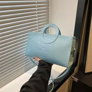 Узор с крокодиловой кожей, повседневная, 2024, новая модная, нишевая, весенняя, вместительная, для поездок на работу, ретро, одно плечо, диагональная, переносная женская сумка чёрный