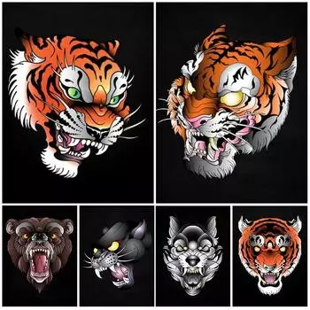 Узор татуировки тигра, абстрактный постер с изображением тигра, настенная живопись на холсте, постер, настенная живопись для гостиной 21cm30cm NoFrame