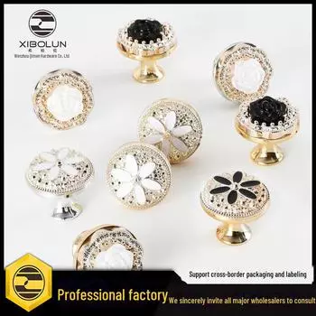 Узорчатая одноотверстная хрустальная ручка для ящика шкафа или европейского журнального столика 8013