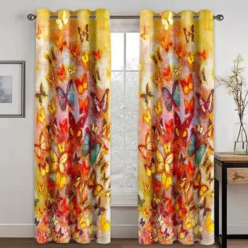 Узоры цветов и бабочек Шторы Различные цветочные стили Различные стили Гостиная Спальня Домашнее украшение Оконные занавески W50xH130(CM)x2pcs&HOOK