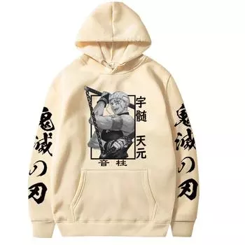Uzui Tengen Япония Аниме Demon Slayer Harajuku Толстовка с капюшоном с длинным рукавом Осень Зима Унисекс Свободная Повседневная Уличная Одежда XS чёрный
