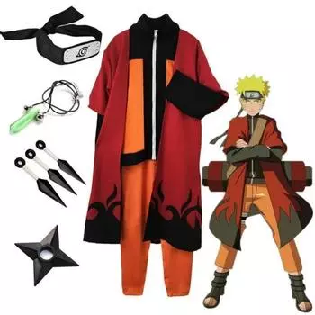 Узумаки Акацуки Косплей Мальчики Девочки Узумаки Куртка Брюки Повязка На Голову Парик Реквизит Детская Форма Кунай Костюм На Хеллоуин one size белый