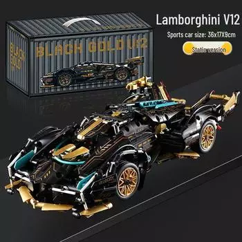 V12 Черное Золото Ламбо Черный Воин Радиоуправляемая Кибер Спортивная Модель Автомобиля - Развивающий Конструктор Подарок для Мальчиков