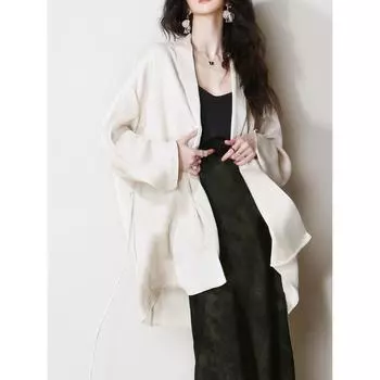 V30 White Silky Drape Elegant Ruched Shawl Beige White S