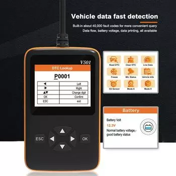 V502 Считыватель кодов OBD 2 Автомобильный диагностический автоматический инструмент J1850 Автомобильный сканер Поддержка печати Typ-C V502