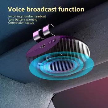V5.3 Bluetooth-динамик, автомобильный комплект громкой связи, крепление на солнцезащитный козырек, беспроводной аудиоприемник, поддержка подключения двух мобильных телефонов чёрный