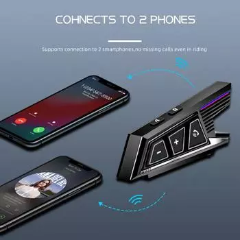 V5.3 Bluetooth мотоциклетный шлем гарнитура мото свободные руки стерео наушники шумоподавление голосовое управление 1000 мАч для катания на лыжах чёрный