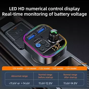 V5.3 FM Transmitter Car Adapter PD30W And Dual USB QC 3.0 Charger Wireless FM Radio MP3 Music Player Car Kit Hands-Free Calling Mp3