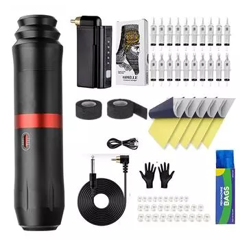 V6 Rocket Tattoo Machine Kit RCA Cartridge Роторная ручка для татуировки Набор беспроводных батарей для начинающих 20 шт. Quelle Принадлежности для татуировки чёрный