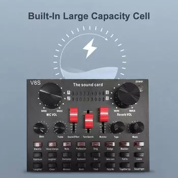 V8S адаптер потокового звука для телефона, ноутбука, микрофона, многофункциональный, высокое качество звука чёрный