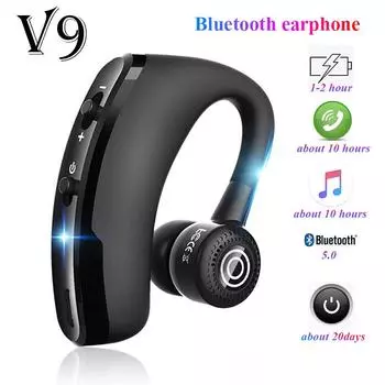 V9 Беспроводные Bluetooth 5.2 Наушники Handsfree Бизнес Одиночные Наушники С Микрофоном Ушной Крючок Сверхдлительный Режим ожидания Гарнитура Для iPhone Samsung Huawei