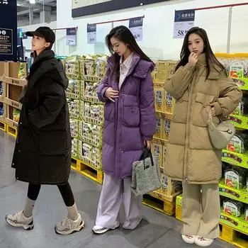 В 2023 году новая зимняя толстая теплая куртка с длинным повседневным свободным пуховым пальто с капюшоном. M чёрный