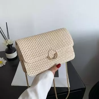В этом году популярна соломенная мода, маленькие сумки для женщин летом 2024 года, новая сумка-мессенджер с цепочкой в иностранном стиле, маленькая квадратная сумка прилив