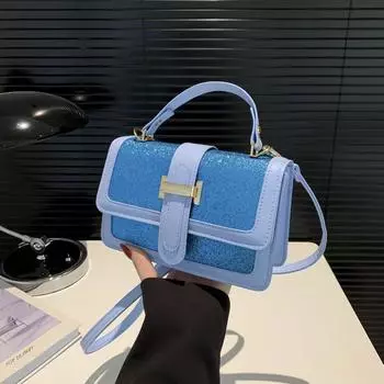 В этом году популярная маленькая сумка женская летняя 2024 новая фактурная сумка-мессенджер с пайетками, темпераментная портативная маленькая квадратная сумка чёрный