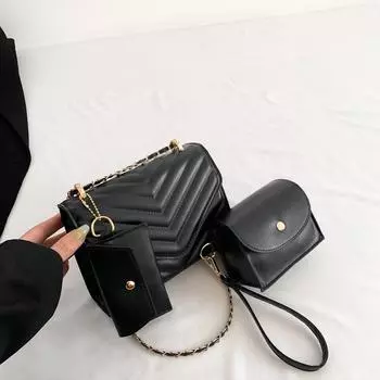 В этом году популярная маленькая сумка женская осень 2024 года, новая модная простая сумка-мессенджер с цепочкой и строчкой, маленькая квадратная сумка чёрный