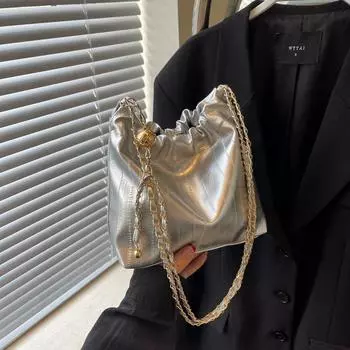 В этом году популярная маленькая женская сумка 2024 года, новая летняя сумка-мессенджер, простая сумка-ведро через плечо для женщин чёрный