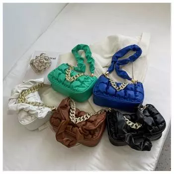 В этом году популярная мода иностранного стиля плиссированная сумка женская весна 2024 года новый темперамент нежная сумка через плечо с цепочкой белый