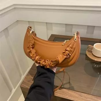 В этом году популярная плиссированная сумка для рук под мышкой для женщин 2024 года, новая французская нишевая текстура, универсальная сумка-мессенджер чёрный