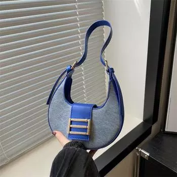 В этом году популярная сумка женская летняя простая новая полумесяц ручная женская сумка подмышкой контрастного цвета модная одинарная чёрный