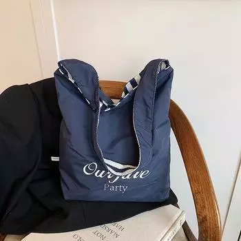 В этом году популярная женская холщовая сумка большой вместимости 2024 года, повседневная сумка через плечо в полоску, сумка-ведро для поездок на работу синий