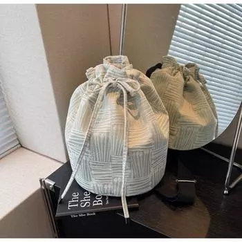 В этом году популярная женская холщовая сумка большой вместимости 2024 года, новая сумка-мессенджер для отдыха на осень и зиму, сумка-ведро синий