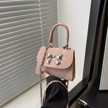 В этом году популярная женская сумка, весенняя, новая модная ретро-мини-сумка через плечо с бантом, декоративная маленькая квадратная сумка чёрный