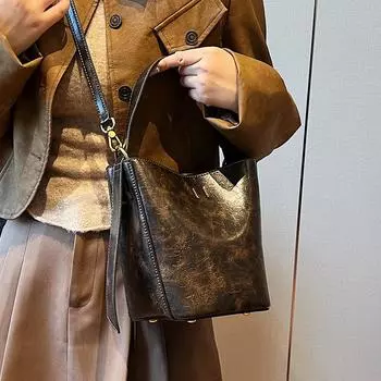 В этом году популярные маленькие сумки для женщин, осень 2024, универсальная, новая модная сумка-мессенджер через плечо, ретро, переносная сумка-ведро