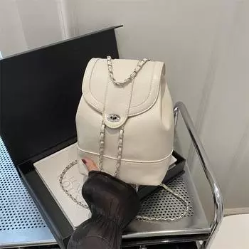 В этом году популярный универсальный женский рюкзак с цепочкой, новая мода для путешествий, рюкзак для поездок на работу, небольшой школьный рюкзак серебряный