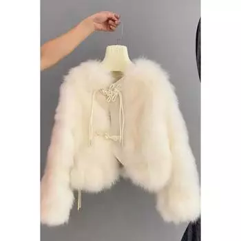В этом году среди женских зимних моделей популярна шуба из искусственной норки Xiaoxiangfeng, новый китайский стиль, короткий топ. S белый