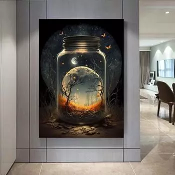 В бутылке Замок Лес Пляж Воздушный шар Холст Печать Постеры и принты Настенные художественные картины для гостиной Домашний декор 21x30cm No Framed