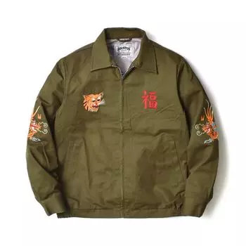 Вьетнамская куртка большого размера [Хьюстон] Мужская (Вышивка/Вьетнамские джинсы/Американский повседневный стиль) (Размер M/Оливково-серый)