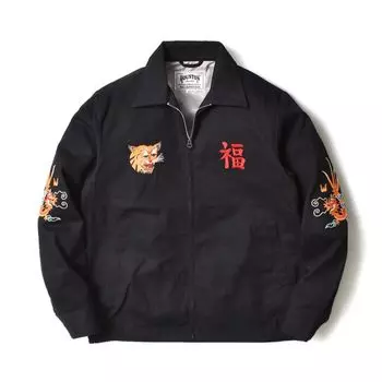 Вьетнамская куртка большого размера [Хьюстон] Мужская (Вышивка/Дракон/Карта тигра/Вьетнамские джинсы/Американский повседневный стиль) (Размер XL/Черный) чёрный