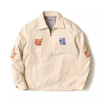 Вьетнамская куртка большого размера [Хьюстон] Мужская (Вышивка/Дракон/Карта тигра/Вьетнамские джинсы/Американский повседневный стиль) (Размер L/Оливковый)