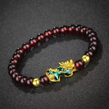 Вьетнамский браслет Pixiu с 3D-подсветкой, меняющий цвет в зависимости от температуры, браслет из обсидиана с бусинами в виде мантры Будды с шестью иероглифами.