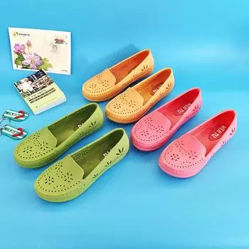 Вьетнамский стиль Цветочные ажурные дышащие удобные летние одношаговые сандалии без застежек для женщин 36 жёлтый