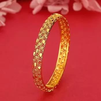 Вьетнамский свадебный браслет Sha Jin с полой чешуей дракона, изысканный и универсальный браслет в стиле ретро, открытый браслет с пряжкой высокого качества Adjustable size