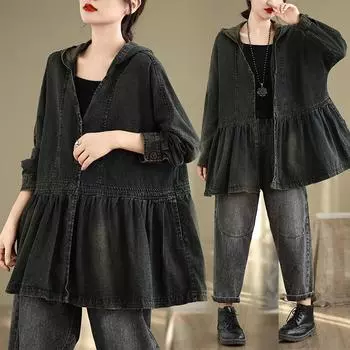 В Европе и США осенью 2024 года появится новая джинсовая куртка в стиле ретро с капюшоном и рукавами «летучая мышь», короткая джинсовая куртка-кардиган для женщин. M чёрный