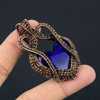 В форме сердца голубая вспышка лабрадорит драгоценный камень медная проволока обернутая ювелирная подвеска ручной работы 2.55 Inches синий