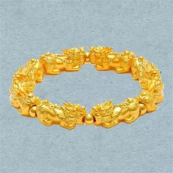 В качестве подарка на день рождения для мужчин крутой браслет Pixiu для папы или друзей и модный металлический браслет идеальный 1 шт стильный и эластичный ручной работы золотистый