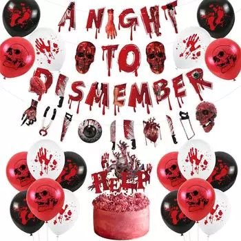 В комплект украшений для Хэллоуина входят баннеры на Хэллоуин, воздушные шары, топперы для торта